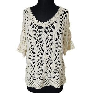 Chico's crochet top short sleeve cream sz 3 / XL